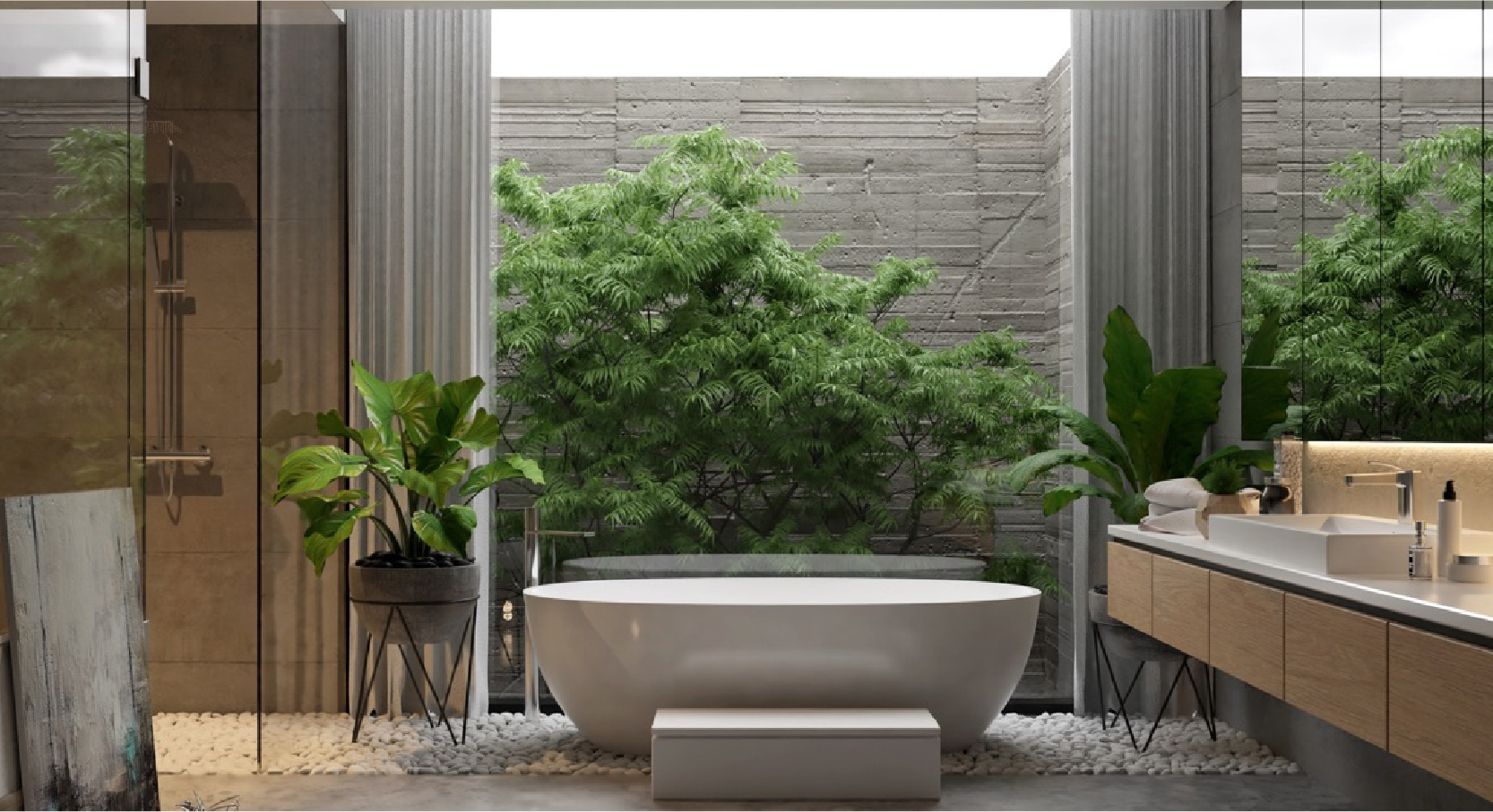 ห้องน้ำกลางแจ้งสไตล์รีสอร์ท